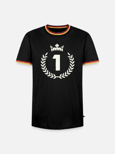 Siegerkranz Nummer Eins - Männer Kontrast-T-Shirt - Schwarz/Dreifarbig