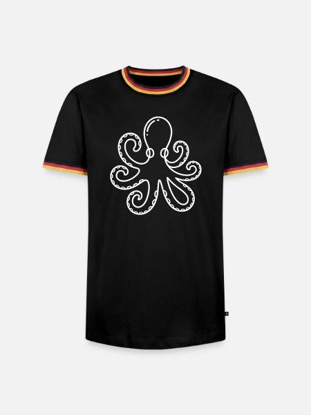 Oktopus Linienkunst - Männer Kontrast-T-Shirt - Schwarz/Dreifarbig