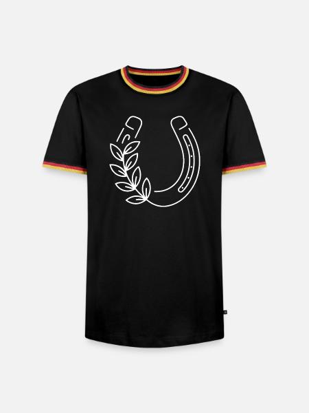 Botanischer Hufe mit Blattzweig - Männer Kontrast-T-Shirt - Schwarz/Dreifarbig