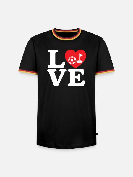 Fußballgolf Liebe Footgolf Herz - Männer Kontrast-T-Shirt - Schwarz/Dreifarbig
