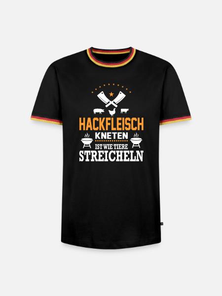Hackfleisch kneten Tiere streicheln Grillsprüche - Männer Kontrast-T-Shirt - Schwarz/Dreifarbig
