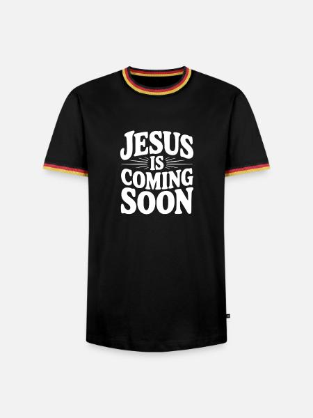 Jesus kommt bald - Männer Kontrast-T-Shirt - Schwarz/Dreifarbig