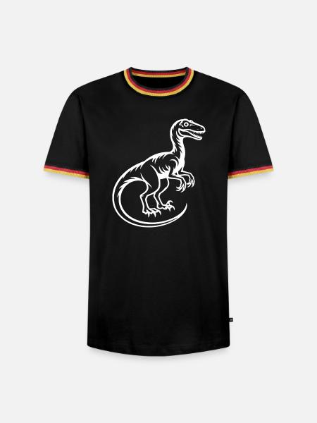 Dino-Silhouette: Weißer Raptor - Männer Kontrast-T-Shirt - Schwarz/Dreifarbig