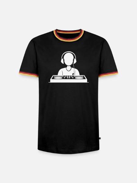 DJ-Mixer Silhouette mit Kopfhörern - Männer Kontrast-T-Shirt - Schwarz/Dreifarbig