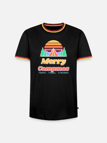 Fröhliche Campmas Retro-Sonnenuntergangs-Weihnachtscamping - Männer Kontrast-T-Shirt - Schwarz/Dreifarbig