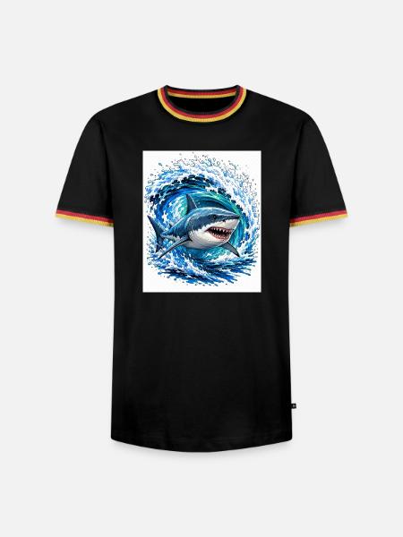 Hai in gewaltiger Welle - Männer Kontrast-T-Shirt - Schwarz/Dreifarbig