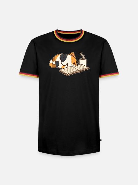 Lesepause mit Kaffee - Männer Kontrast-T-Shirt - Schwarz/Dreifarbig
