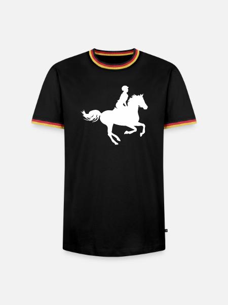 Galoppierende Reiterin Silhouette - Männer Kontrast-T-Shirt - Schwarz/Dreifarbig