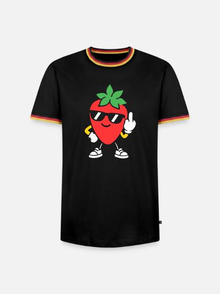 Sunny Strawberry Maskottchen mit Sonnenbrille - Männer Kontrast-T-Shirt - Schwarz/Dreifarbig