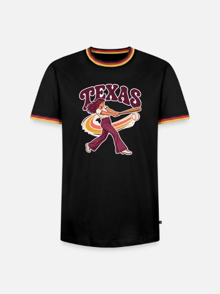 Texas Retro Baseball Dame Illustration - Männer Kontrast-T-Shirt - Schwarz/Dreifarbig