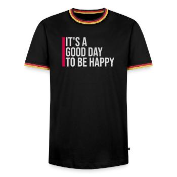 Good Day Be Happy Positive Motivation Happiness Saying - Men's Ringer Shirt - black/tricolour - Front - AI Model Male 178 light (178cm) & AI Model Male 185 light (185cm)