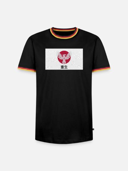 Japanischer Phönix & Kanji-Ästhetik - Männer Kontrast-T-Shirt - Schwarz/Dreifarbig