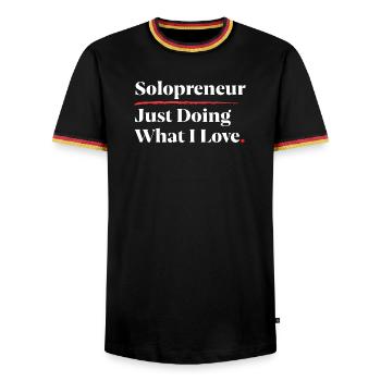 Solopreneur: Just Doing What I Love [White] - Men's Ringer Shirt - black/tricolour - Front - AI Model Male 178 light (178cm) & AI Model Male 185 light (185cm)