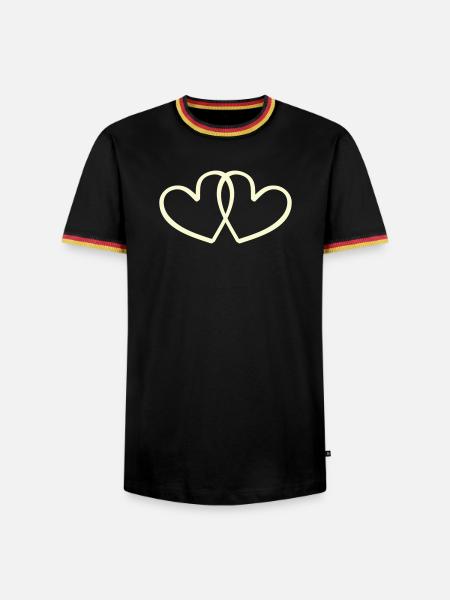 Zwei verschlungene Herzen Linienkunst - Männer Kontrast-T-Shirt - Schwarz/Dreifarbig