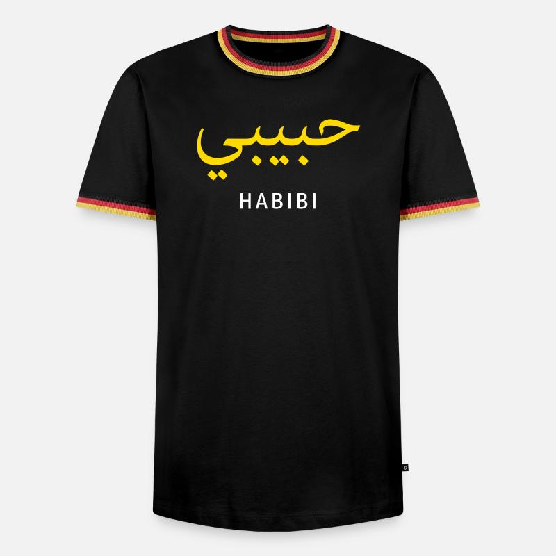 Habibi Gold Arabic Script Tee - Men's Ringer Shirt - black/tricolour
