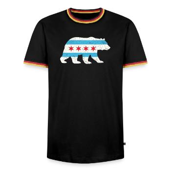 Chicago Flag Bear Pride Nature City Fusion - Men's Ringer Shirt - black/tricolour - Front - AI Model Male 178 light (178cm) & AI Model Male 185 light (185cm)