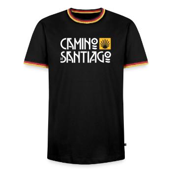 Camino de Santiago | Way of St. James | Art Deco Typo - Men's Ringer Shirt - black/tricolour - Front - AI Model Male 178 light (178cm) & AI Model Male 185 light (185cm)
