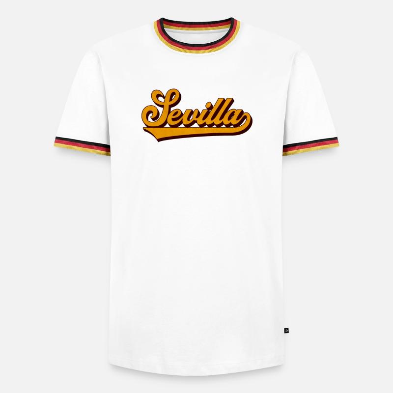 Sevilla Retro Script Yellow - Men's Ringer Shirt - white/tricolour