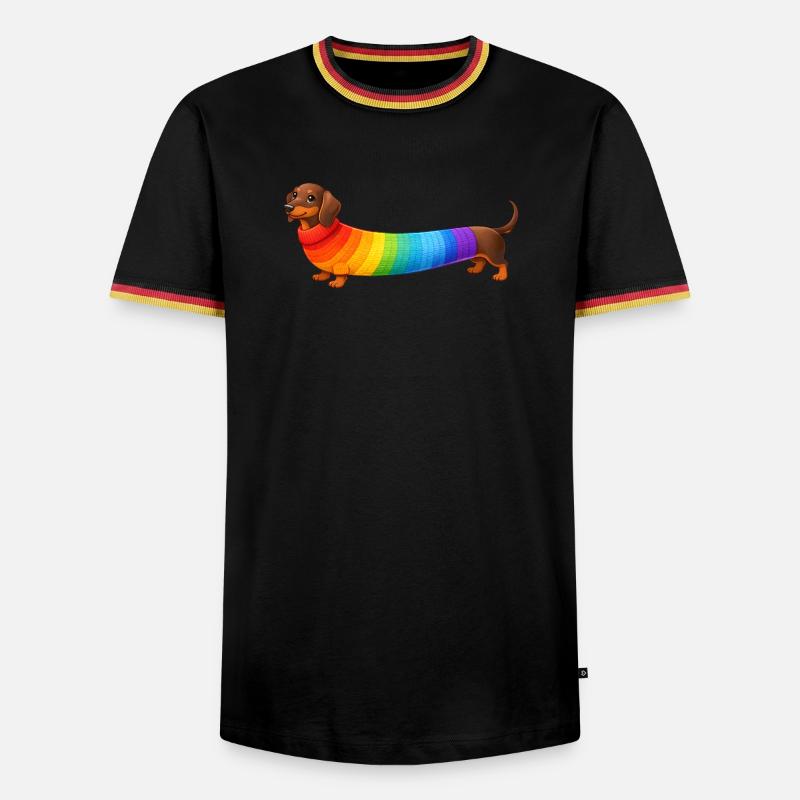 Teckel avec un pull arc-en-ciel - T-shirt contrasté Homme - blanc/tricolore