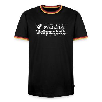 Frohe Weihnachten weiß Sterne Engel Christbaum - Männer Kontrast-T-Shirt - Schwarz/Dreifarbig - Vorne - AI Model Male 178 light (178cm) & AI Model Male 185 light (185cm)