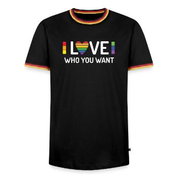 Pride Month - Liebe, wen du willst - Männer Kontrast-T-Shirt - Schwarz/Dreifarbig - Vorne - AI Model Male 178 light (178cm) & AI Model Male 185 light (185cm)
