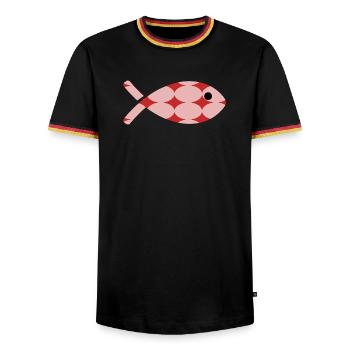 FISH. APRIL FOOL. SEA. OCEAN. NATURE. HUMO - Men's Ringer Shirt - black/tricolour - Front - AI Model Male 178 light (178cm) & AI Model Male 185 light (185cm)