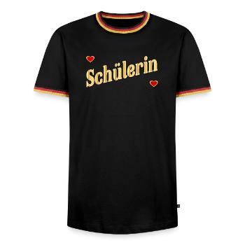 SCHULANFANG TOCHTER SCHULKIND SCHÜLERIN - Männer Kontrast-T-Shirt - Schwarz/Dreifarbig - Vorne - AI Model Male 178 light (178cm) & AI Model Male 185 light (185cm)