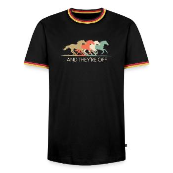 Vintage Racing Horses Illustration - Men's Ringer Shirt - black/tricolour - Front - AI Model Male 178 light (178cm) & AI Model Male 185 light (185cm)