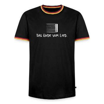 The End of the Song – Funny Music Pun - Men's Ringer Shirt - black/tricolour - Front - AI Model Male 178 light (178cm) & AI Model Male 185 light (185cm)