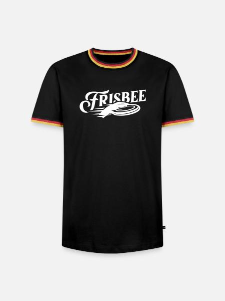 Frisbee Wurfscheibe Schriftzug Weiß - Männer Kontrast-T-Shirt - Schwarz/Dreifarbig