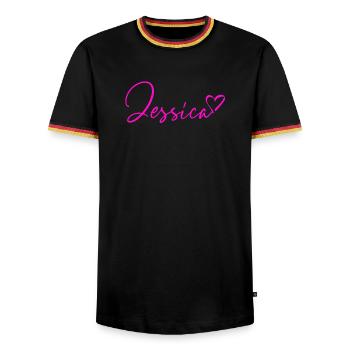 Jessica Signatur Neon Pink - Männer Kontrast-T-Shirt - Schwarz/Dreifarbig - Vorne - AI Model Male 178 light (178cm) & AI Model Male 185 light (185cm)