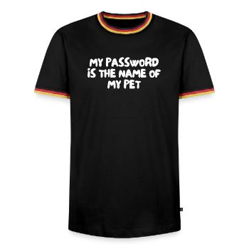 my password is the name of my pet - Men's Ringer Shirt - black/tricolour - Front - AI Model Male 178 light (178cm) & AI Model Male 185 light (185cm)