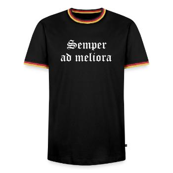 Semper Ad Meliora in Gothic Ink - Men's Ringer Shirt - black/tricolour - Front - AI Model Male 178 light (178cm) & AI Model Male 185 light (185cm)