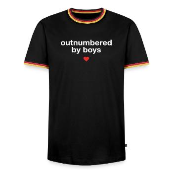 Outnumbered By Boys Mama Funny Mother’s Day - Men's Ringer Shirt - black/tricolour - Front - AI Model Male 178 light (178cm) & AI Model Male 185 light (185cm)