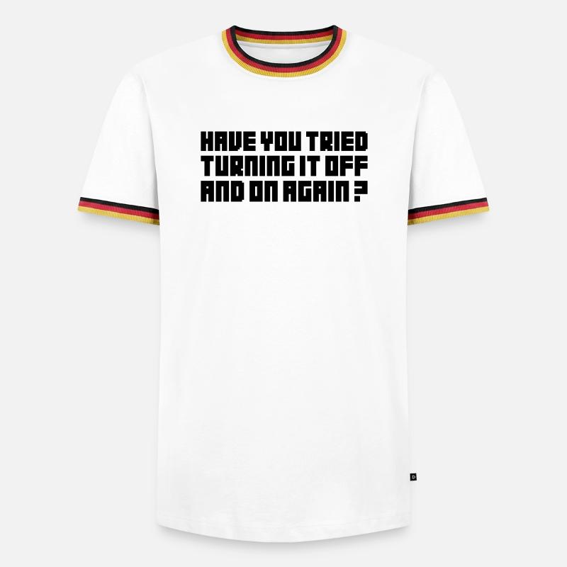 Turning It Off – Nerdiges Computer Statemen - Männer Kontrast-T-Shirt - Weiß/Dreifarbig