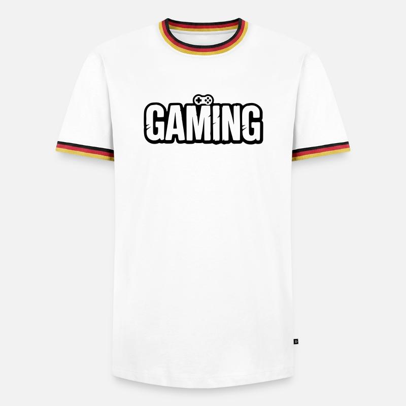 Gaming_Schrift_mit_Conroller - Men's Ringer Shirt - white/tricolour