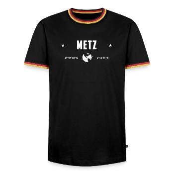 Metz France White GPS Coordinates - Men's Ringer Shirt - black/tricolour - Front - AI Model Male 178 light (178cm) & AI Model Male 185 light (185cm)