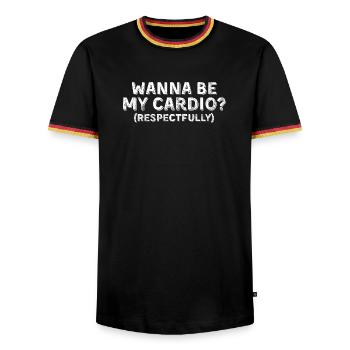 Wanna Be My Cardio Respectfully Funny Workout - T-shirt contrasté Homme - noir/tricolore - Devant - AI Model Male 178 light (178cm) & AI Model Male 185 light (185cm)