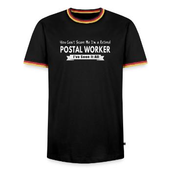 Employé postal à la retraite - T-shirt contrasté Homme - noir/tricolore - Devant - AI Model Male 178 light (178cm) & AI Model Male 185 light (185cm)