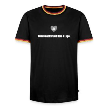 Numismatist with heart & magnifying glass - Men's Ringer Shirt - black/tricolour - Front - AI Model Male 178 light (178cm) & AI Model Male 185 light (185cm)
