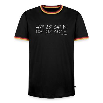 Coordinates Aarau Canton of Aargau - Men's Ringer Shirt - black/tricolour - Front - AI Model Male 178 light (178cm) & AI Model Male 185 light (185cm)