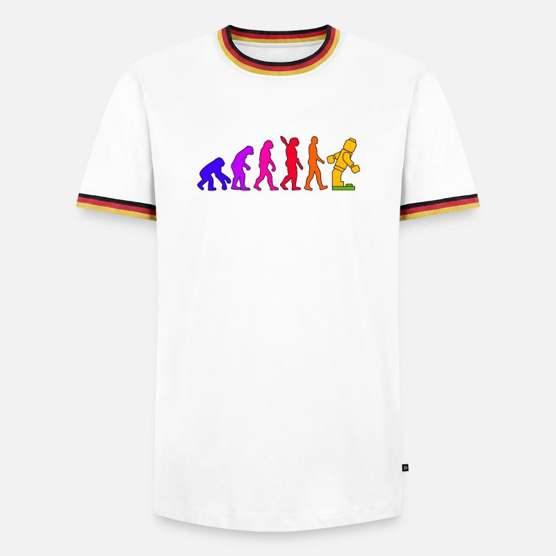 Klemmbaustein Evolution Menschheit Noppenbaustein - Männer Kontrast-T-Shirt - Weiß/Dreifarbig