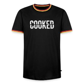 Glitch Lettering Cooked - Men's Ringer Shirt - black/tricolour - Front - AI Model Male 178 light (178cm) & AI Model Male 185 light (185cm)