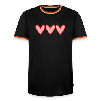 HERZ. HERZ. VALENTINSTAG. LIEBE. LIEBE. PAAR. - Männer Kontrast-T-Shirt - Schwarz/Dreifarbig - Vorne - AI Model Male 178 light (178cm) & AI Model Male 185 light (185cm)