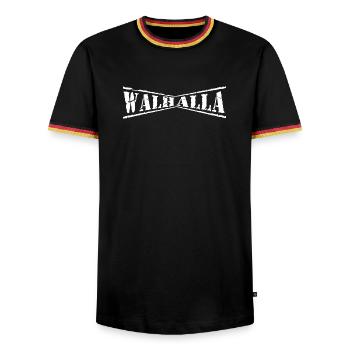 walhalla odin thor wikinger viking sticker shirt - Männer Kontrast-T-Shirt - Schwarz/Dreifarbig - Vorne - AI Model Male 178 light (178cm) & AI Model Male 185 light (185cm)