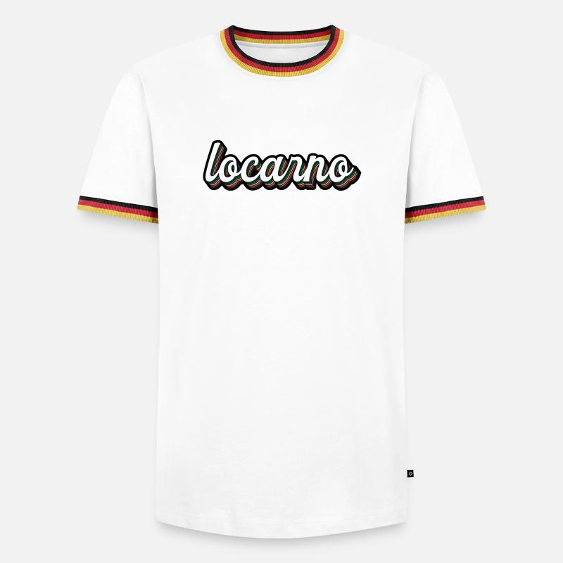 Locarno Regenbogen Script - Männer Kontrast-T-Shirt - Weiß/Dreifarbig