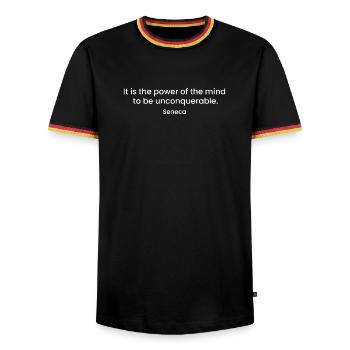 Inspirational Seneca Quote Design - Men's Ringer Shirt - black/tricolour - Front - AI Model Male 178 light (178cm) & AI Model Male 185 light (185cm)