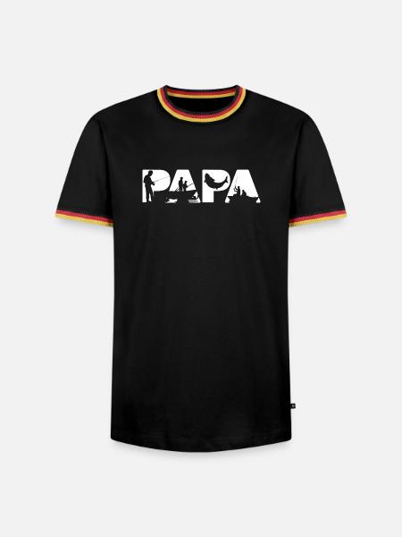 Papa Fischer Angelnde Vater Fischerboot-Silhouette - Männer Kontrast-T-Shirt - Schwarz/Dreifarbig