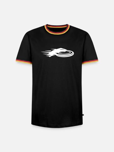 Wurfscheibe Flug Weiß Symbol - Männer Kontrast-T-Shirt - Schwarz/Dreifarbig