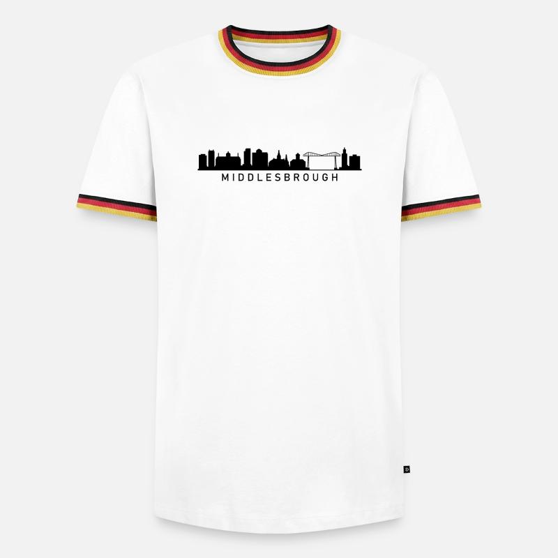 Skyline von Middlesbrough - Männer Kontrast-T-Shirt - Weiß/Dreifarbig